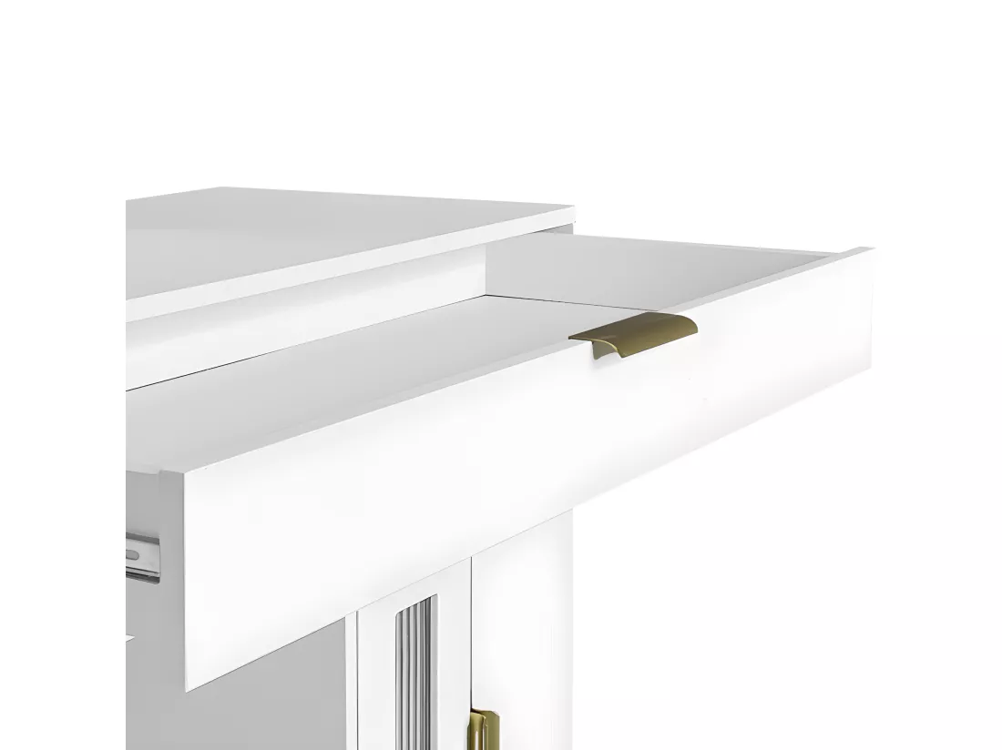 Coiffeuse avec miroir et éclairage LED - 2 tiroirs et une armoire amovible - Blanc (tabouret non inclus)