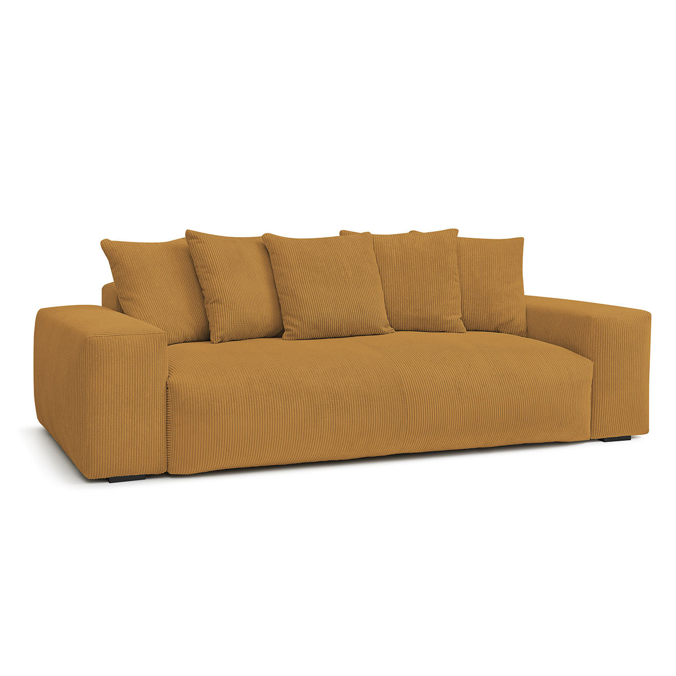 Bobochic Canapé droit fixe 3 places ultra moelleux voltaire velours côtelé jaune - 280x124x75 cm