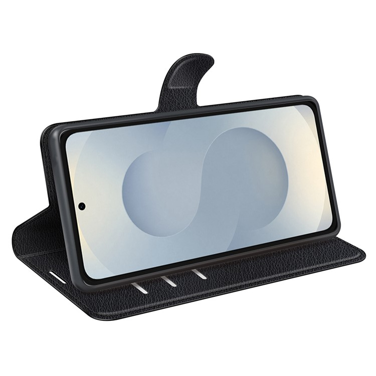 Samsung Galaxy S25 Edge Leder Tasche Flip Cover Litchi Look - Schwarz