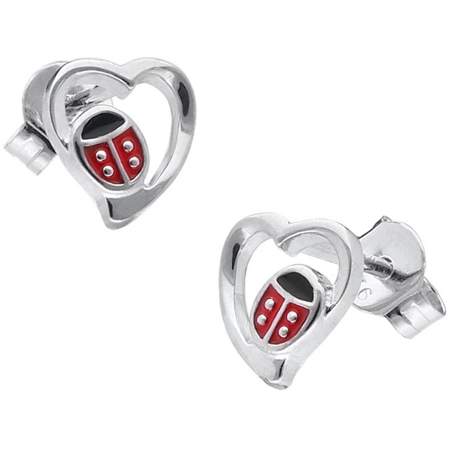 trendor Kinder-Ohrringe Silber 925 Ohrstecker HerzMarienkäfer silver
