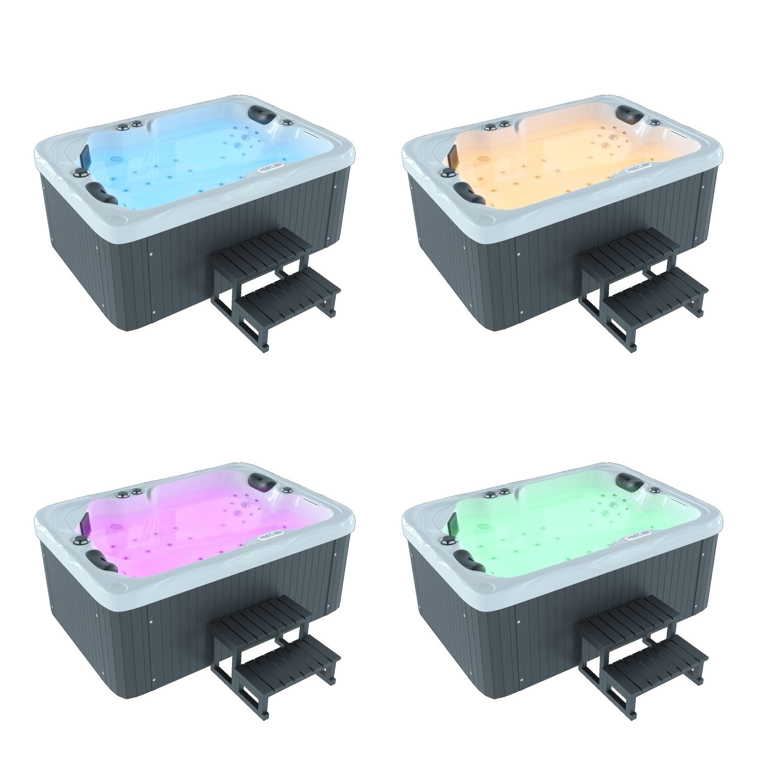 TroniTechnik® Outdoor Whirlpool LEVANZO, 2,2kW Pumpe, 3kW Heizung - 190 x 135 x 77cm - Inkl. Heizung, 41 Massagedüsen, inkl. Treppe