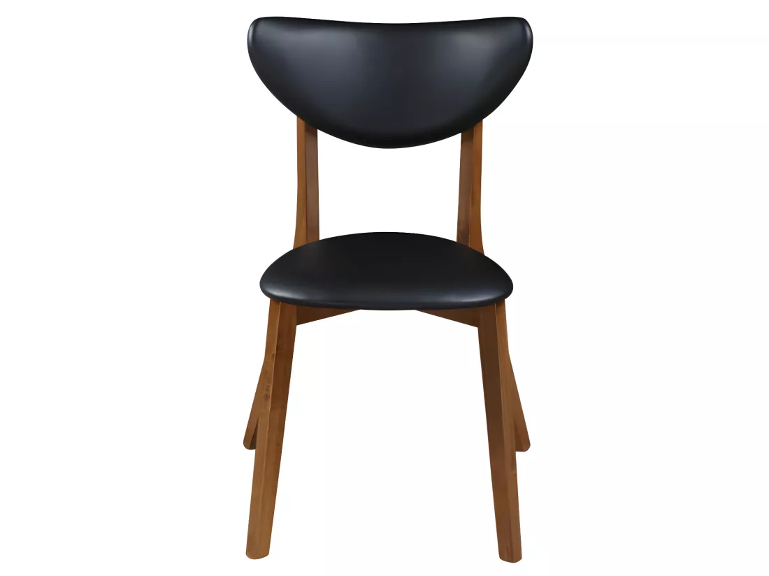 Lot de 2 chaises en simili et bois d'hévéa naturel foncé - Noir - LISETTE