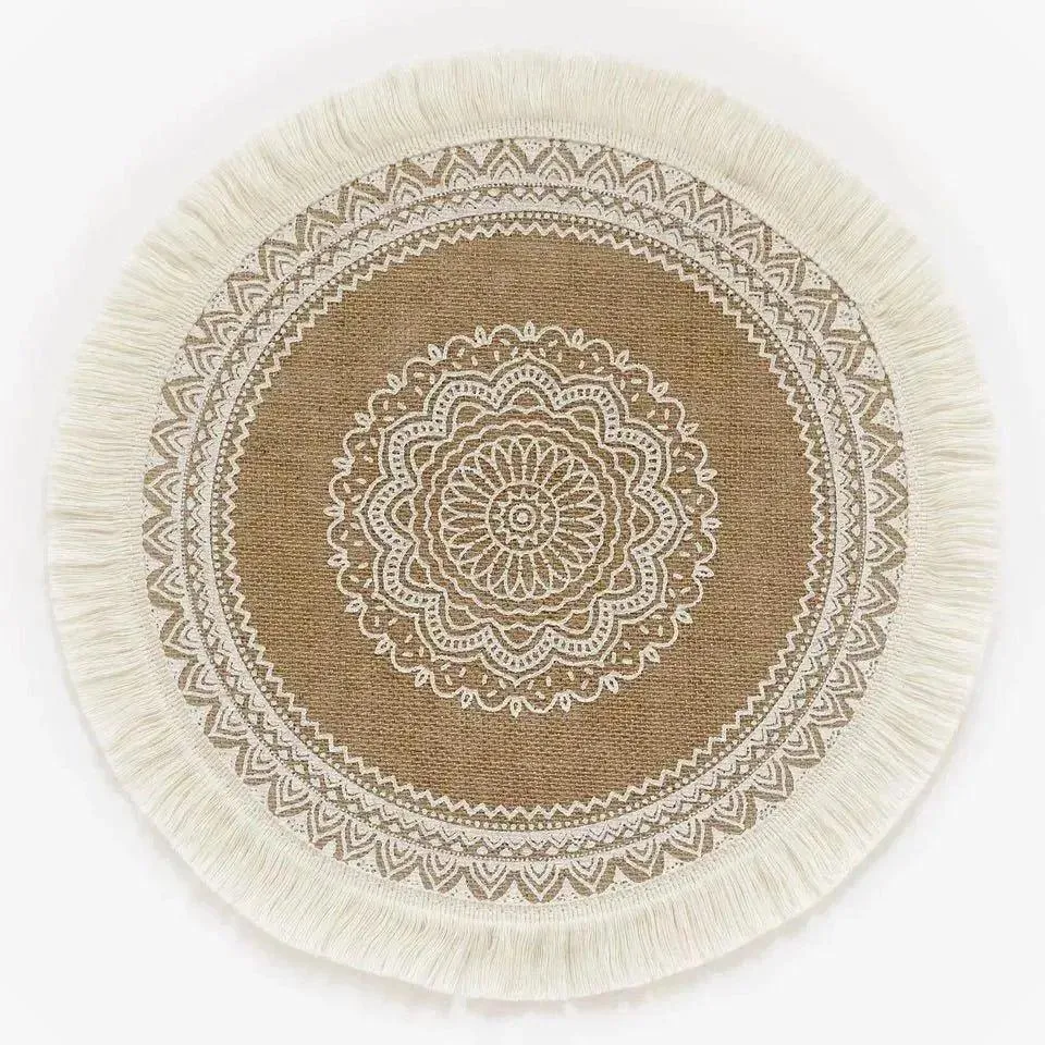 Modern Boho Round Table Placemat with Tassel | Jute Woven Table Accessories Mats For Dining Room | Kitchenware Tableware