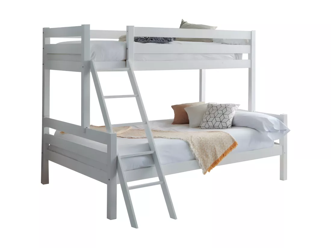 Lit triple superposé en bois blanc 135 cm