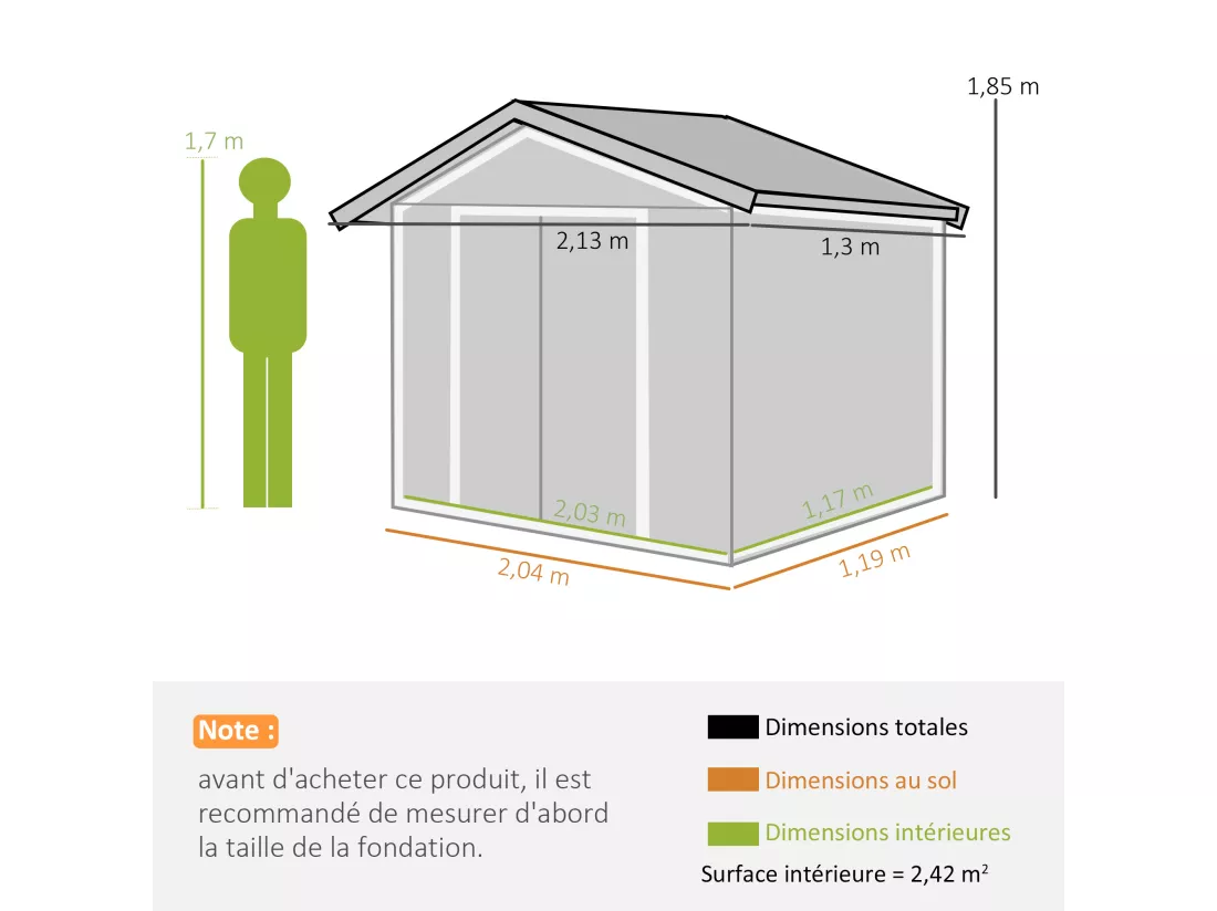 Abri de jardin - remise pour outils - cabanon porte verrouillable - dim. 213L x 130l x 185H cm - tôle d'acier café chocolat