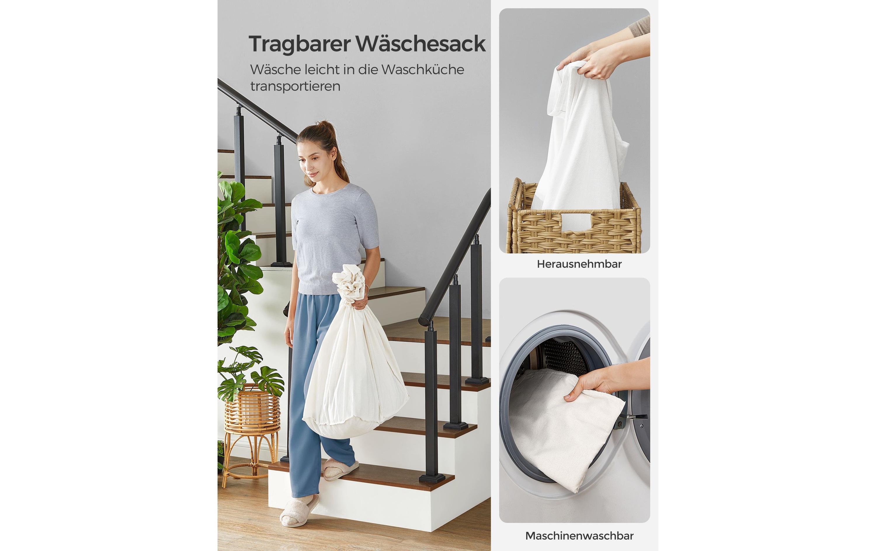 Wäschekorb 160 l, HellbraunWäschesammler mit drei Fächern