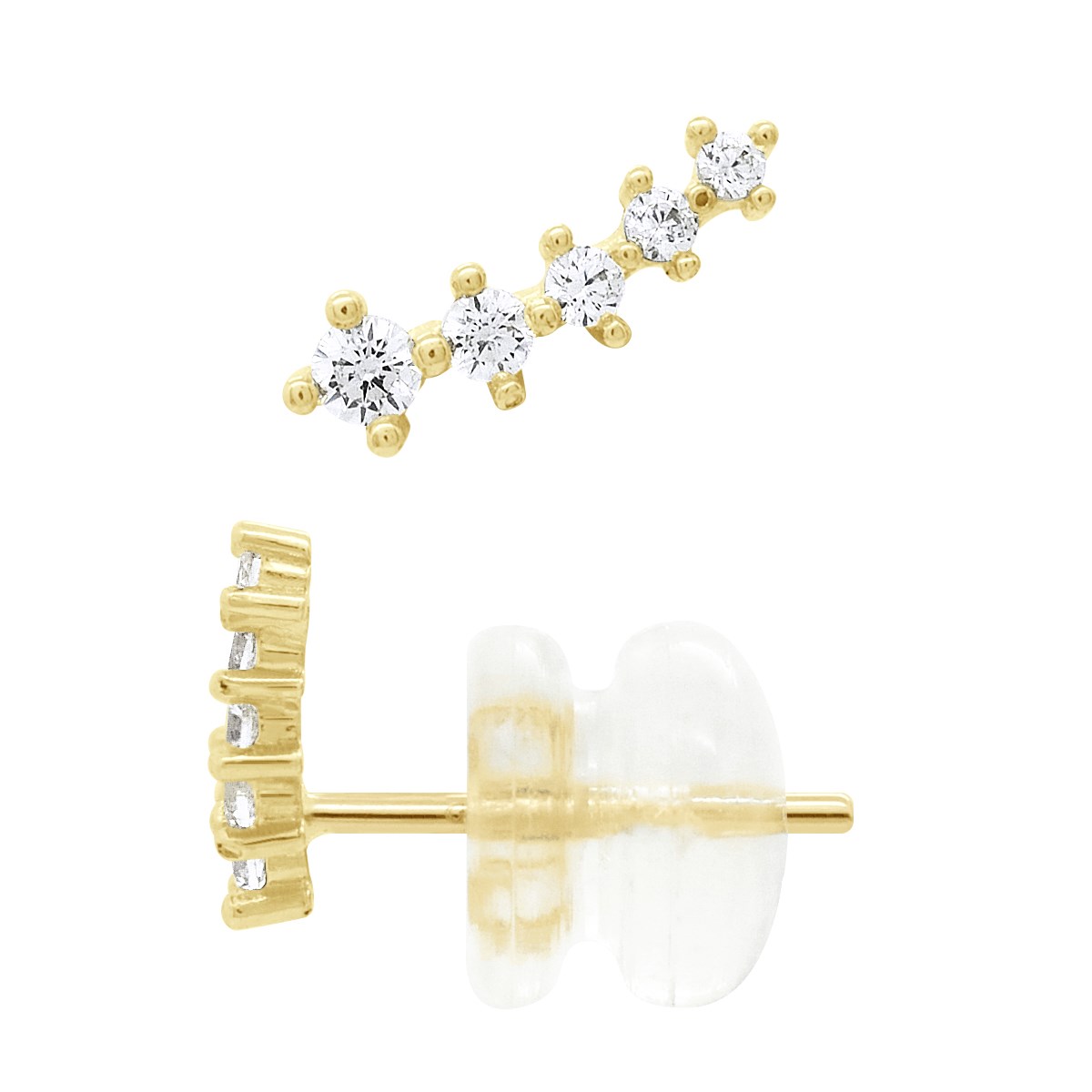 Boucles d'Oreilles Puces - Contour de Lobe - Ornées d' Oxydes de Zirconiums - Or jaune