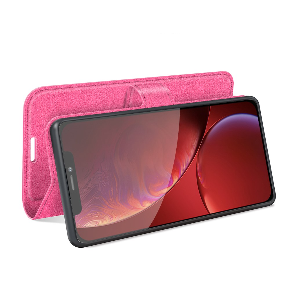 iPhone 13 Pro Leder Tasche Flip Cover Litchi Look - Pink