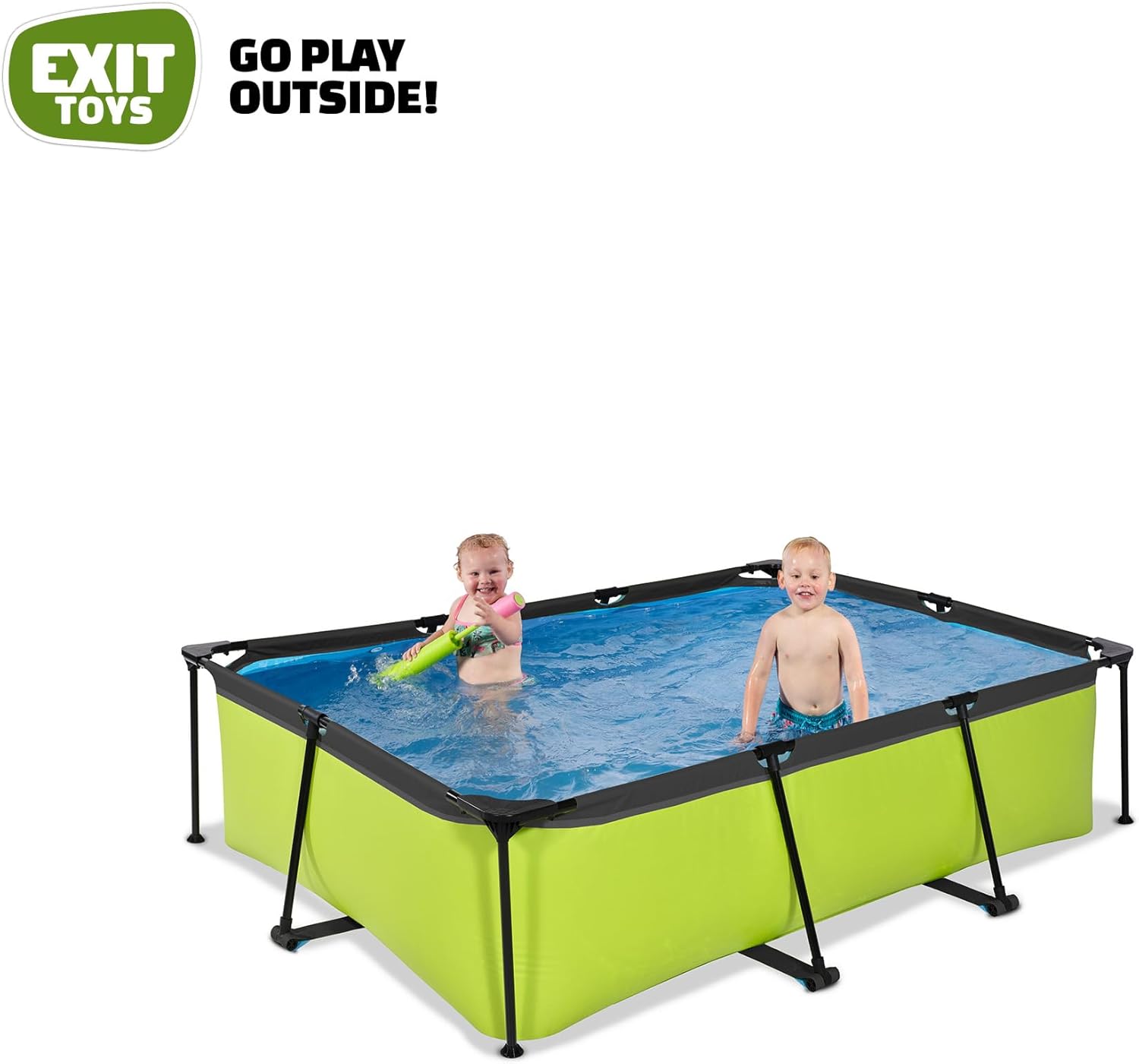 EXIT Toys Lime Pool - 220x150x65cm - Rechteckiger, Kompakter Rahmenpool mit Kartuschenfilterpumpe - Leicht Zugänglich - Für Kleinkinder Geeignet - Starker Rahmen - Einzigartiges Design - Grün