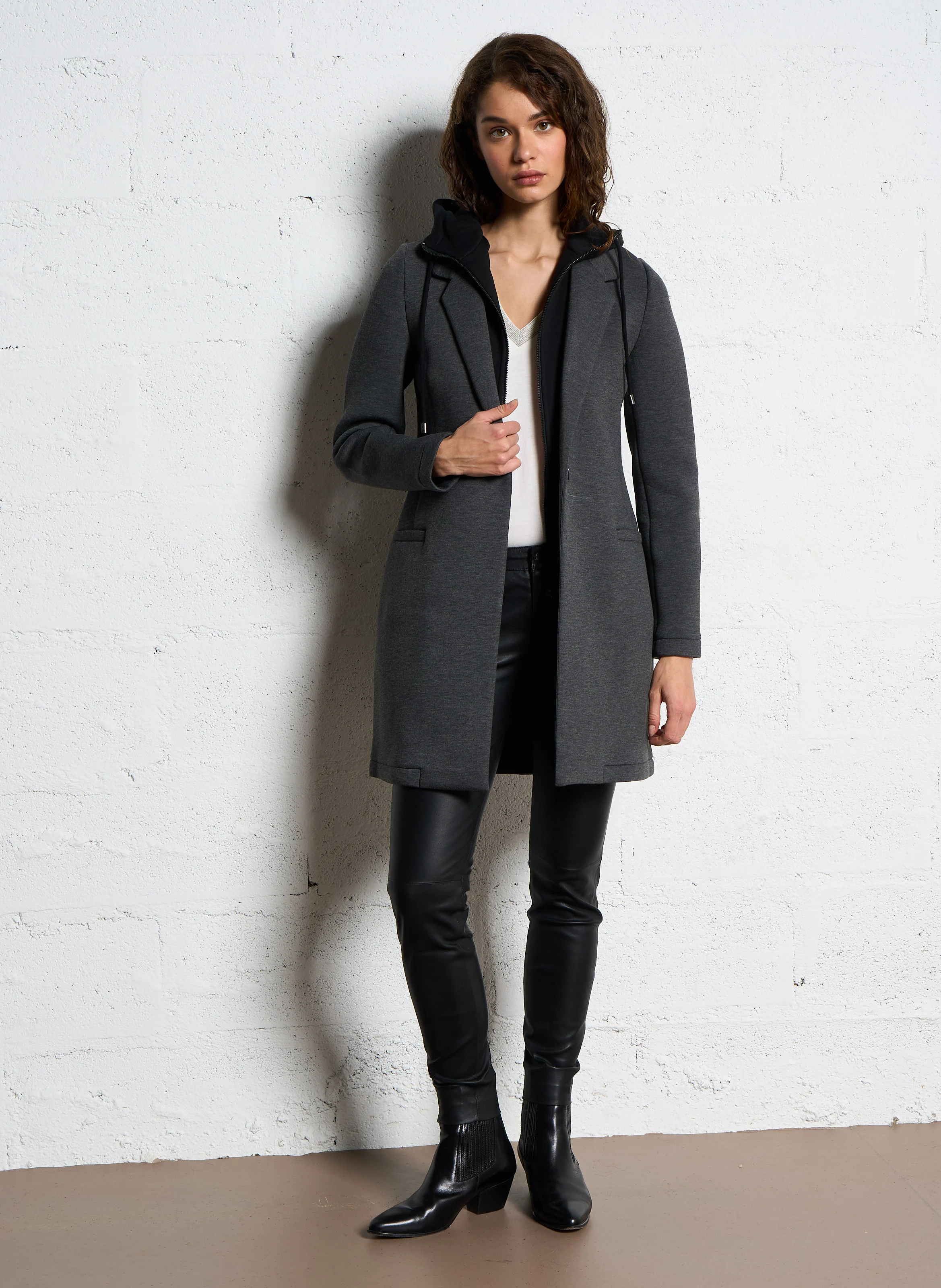 Manteau long à capuche amovible | Gris