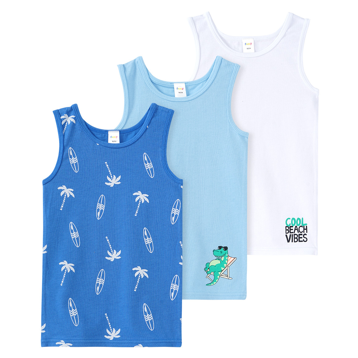 Famy 3 Jungen Unterhemden in verschiedenen Dessins hellblau / blau / weiss