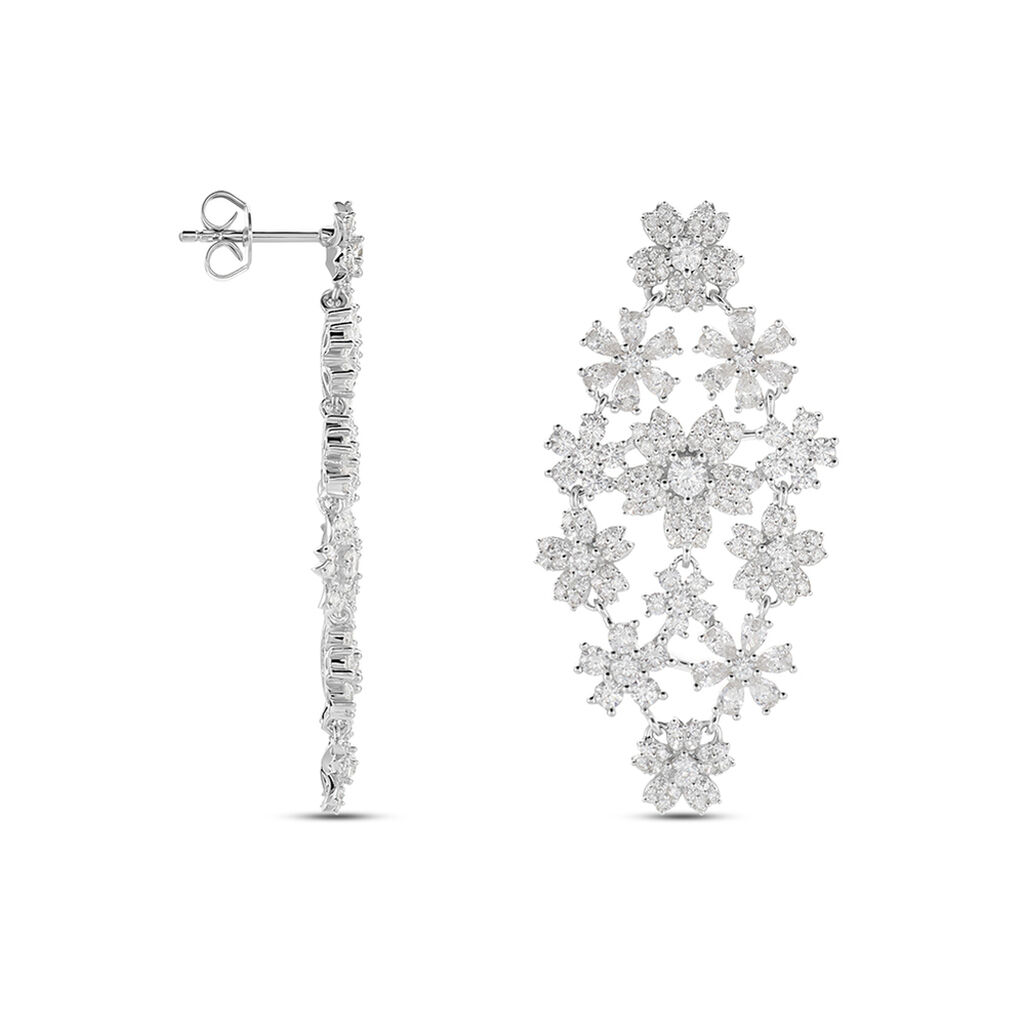Boucles D'oreilles Pendantes Midnight Flower Argent Blanc Oxyde