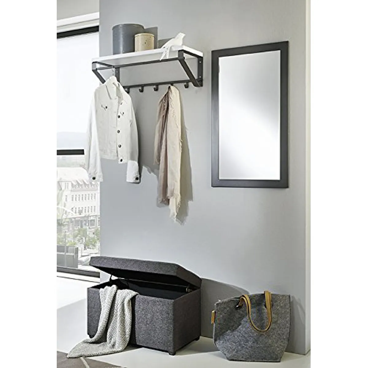 Pegane Garderobe murale - Anthracite-Blanc