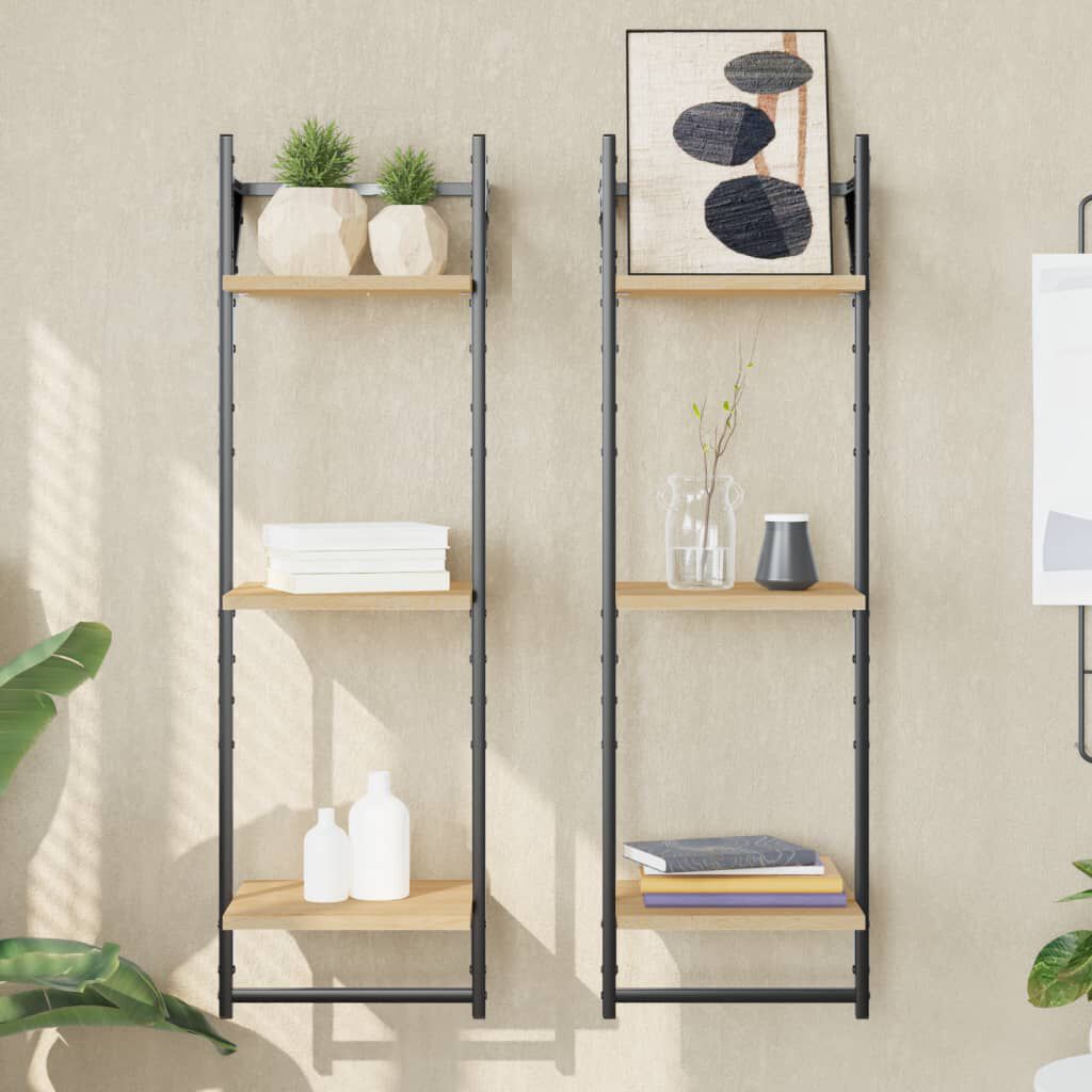 vidaXL 3-laags planken met rails, 2 stuks, Sonoma eiken, 30x25x100 cm