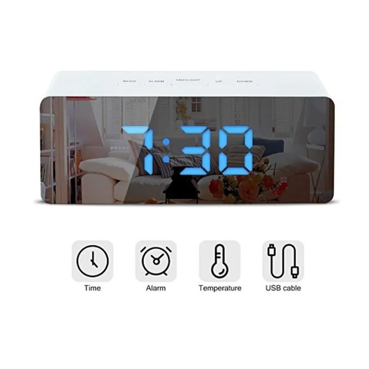 Wewoo Réveil LED Miroir - Bleu