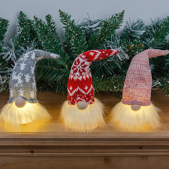 (20x7cm) LED Weihnachts Wichtel Home Deko Schwedischer Plüsch Zwerg (inkl. LR1130 Batterien) - Rot