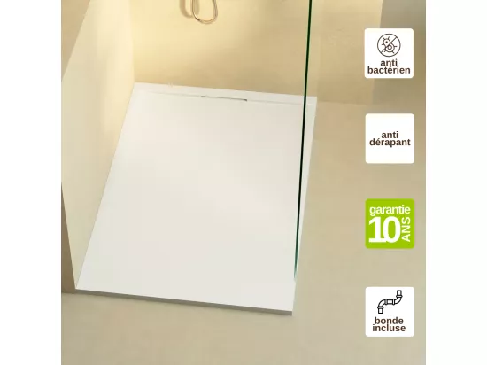 Receveur de Douche Extraplat RAGNAR Blanc 90x90x3cm - Texture Ardoise 75% Minéral, Antidérapant, Antibactérien, LAVABERG