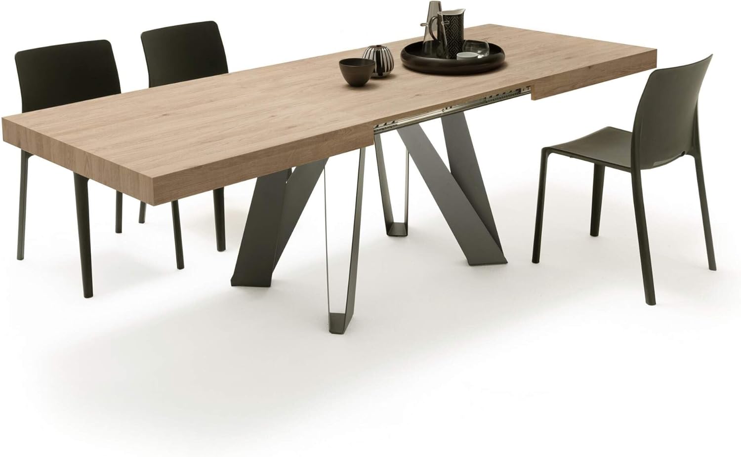 MOBILI FIVER, Ausziehbarer Esstisch Romina 160(240) x90 cm, Wildeiche, Schwarze Eisen Beine, Made In Italy