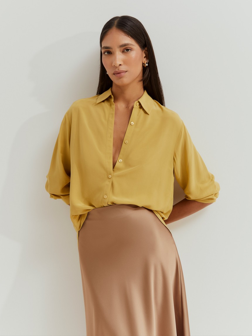 Camisa de cor sólida em rayon