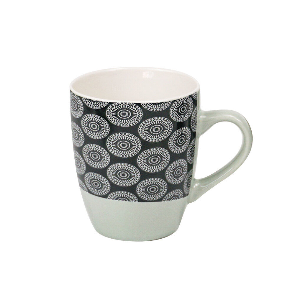 Mug en porcelaine motif rosace noir blanc 33cl