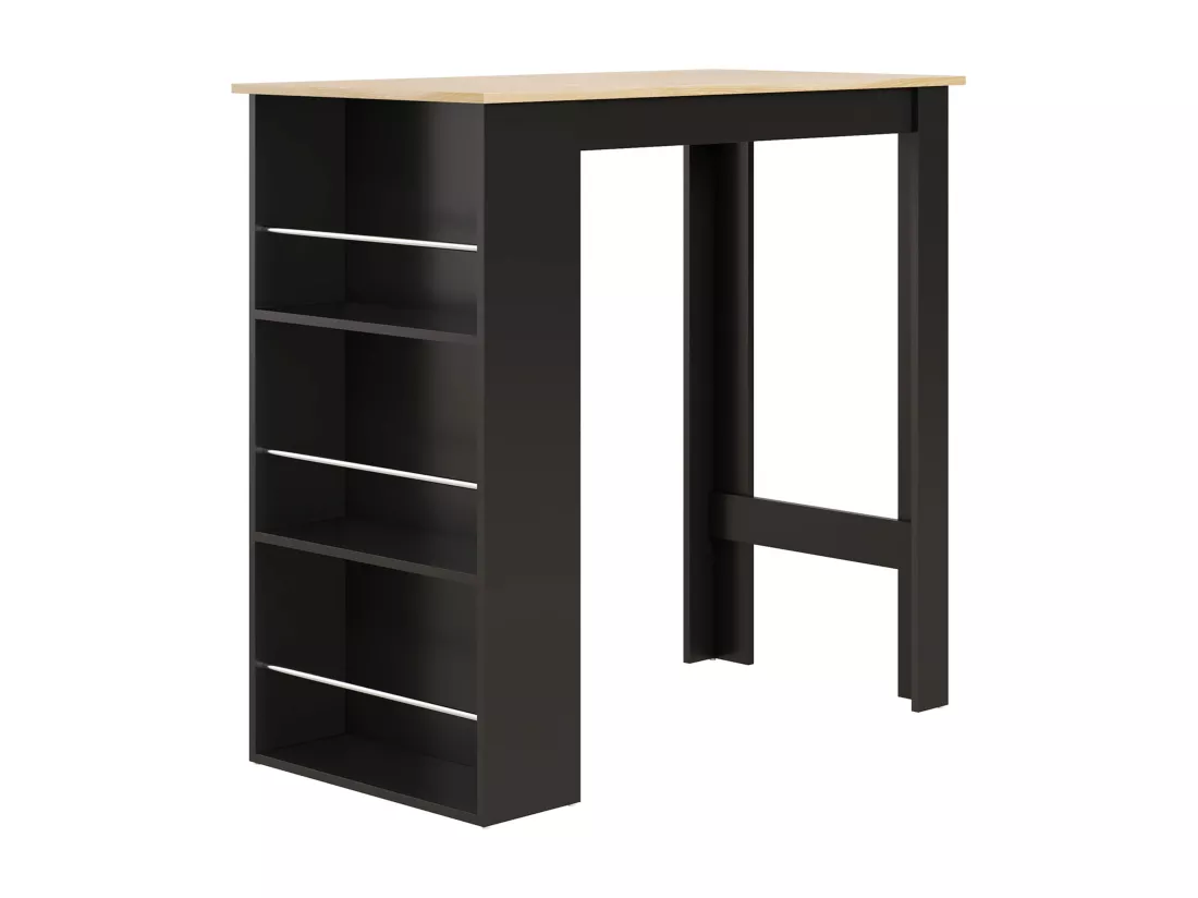 Table de bar table haute de cuisine mange-debout comptoir - 3 étagères - aspect bois clair noir