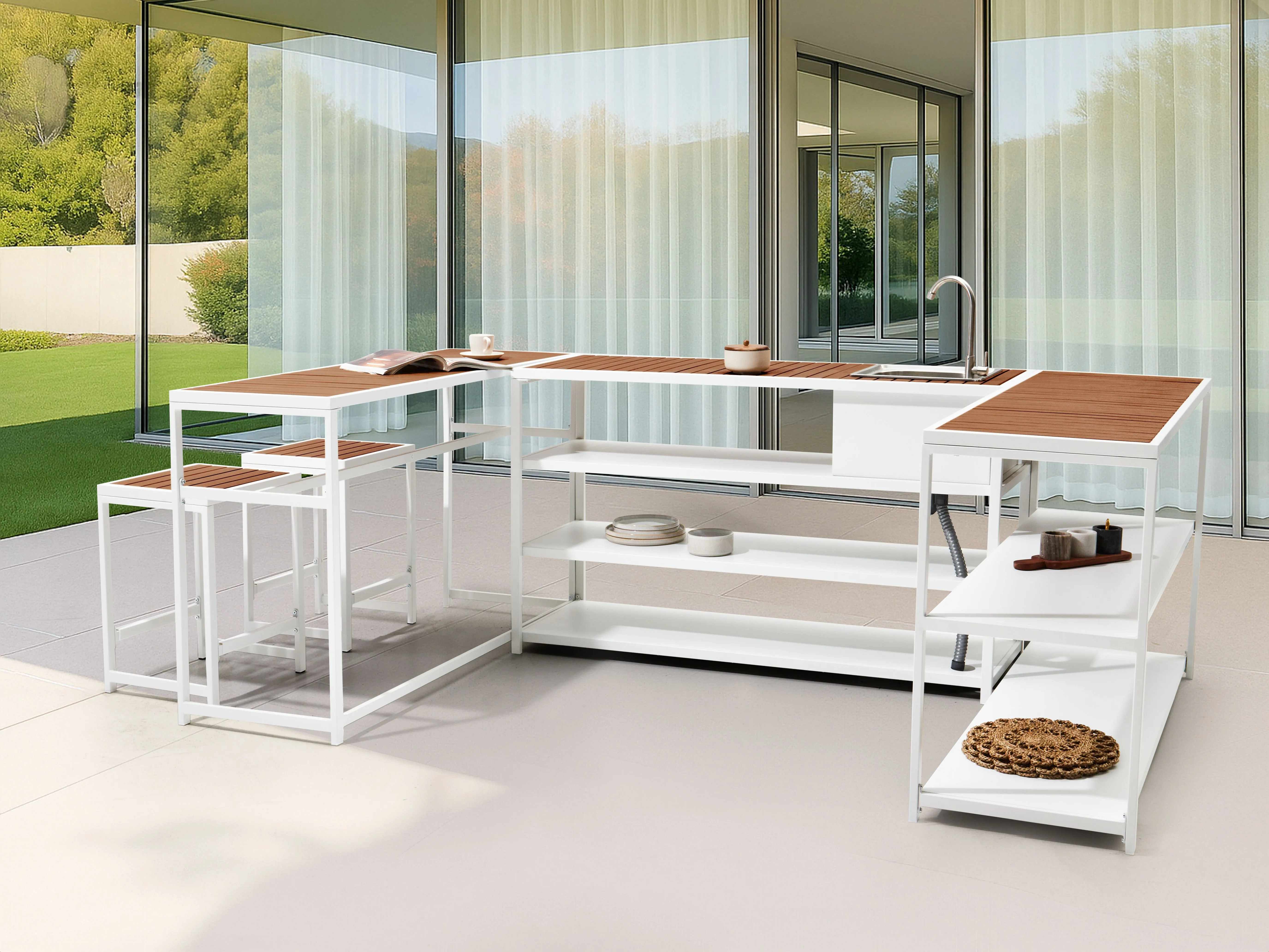 Tuin keukenset met spoelbak AVETRANA Metaal Bruin/wit