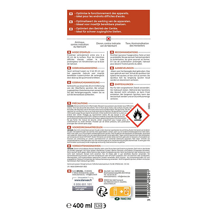 Aérosol nettoyant air comprimé Starwax 400ml