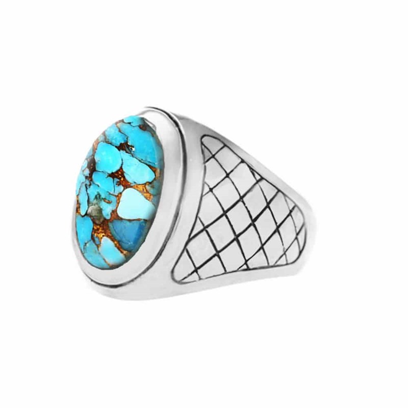 Bague Homme Turquoise Asymétrique Argent