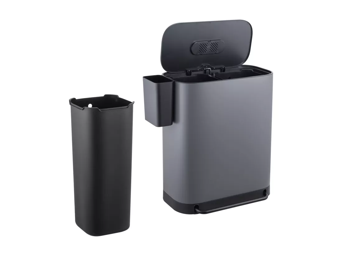 SVITA MLT2X30 Poubelle à pédale 60l 2 compartiments avec couvercle gris