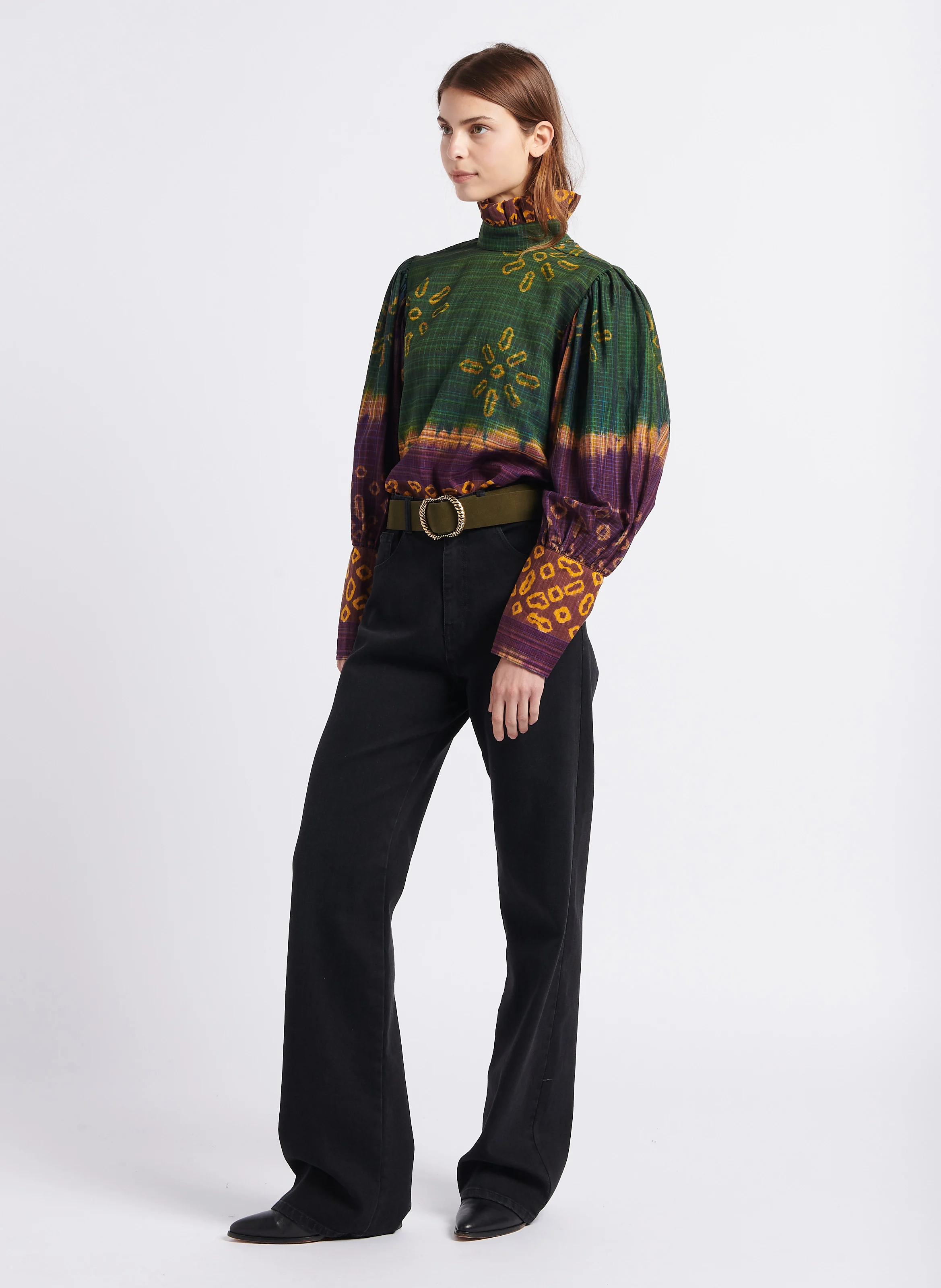 SATYA - Blouse overized rayée en coton | Kaki