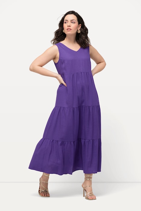 Kleid, Leinenmix, A-Linie, V-Ausschnitt, ärmellos