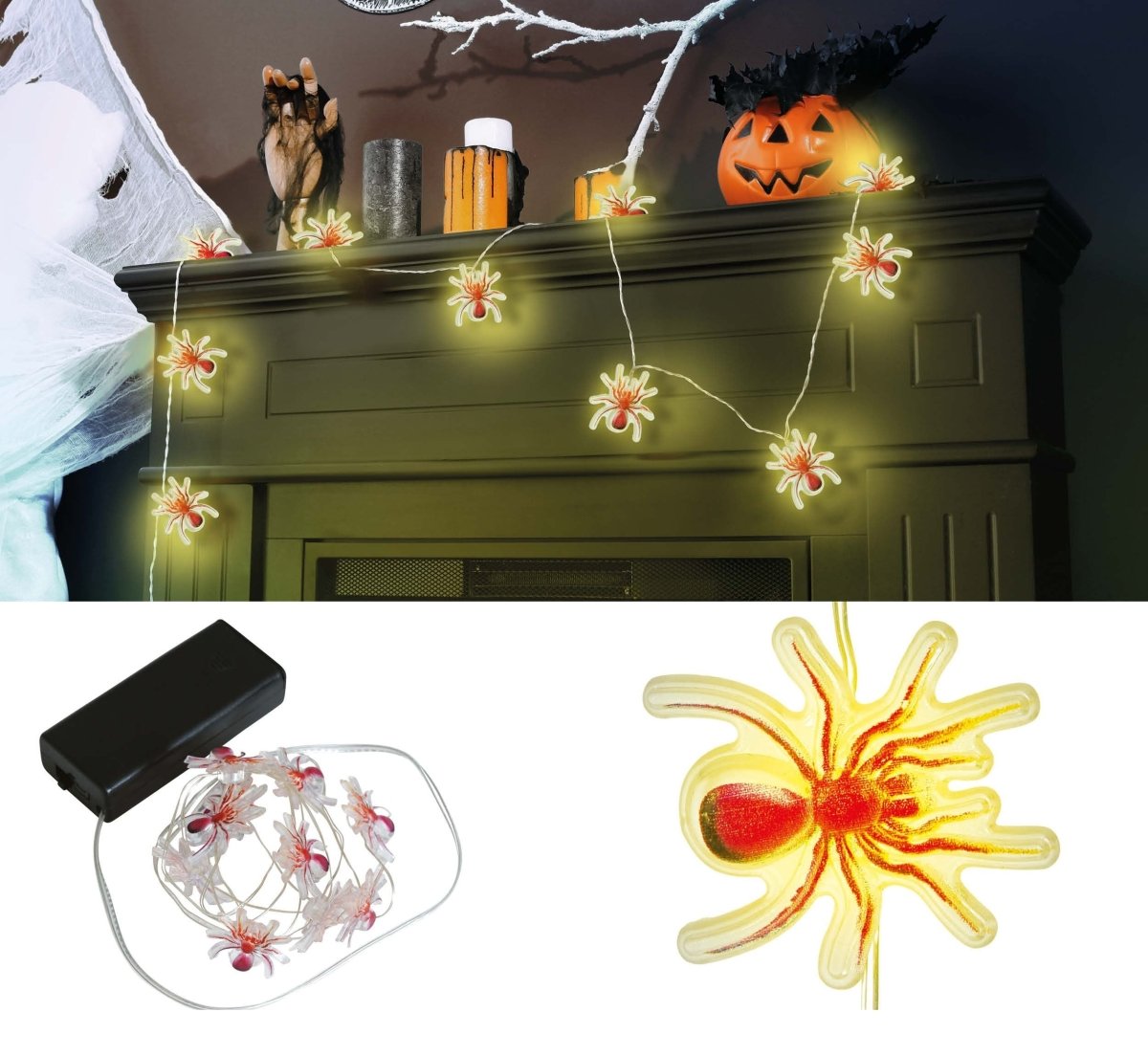 Halloween Lichtsnoer Spinnen 1,2m
