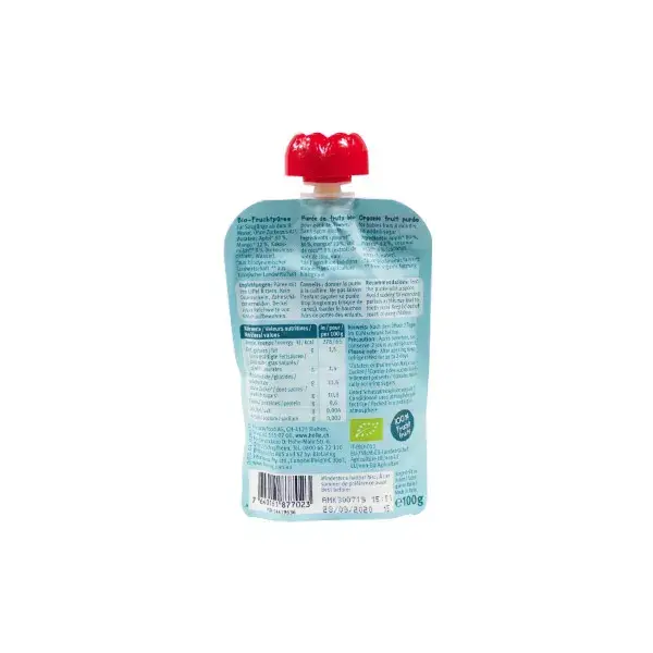 Garrafa de água orgânica Holle Pouchy sabor maçã, manga e coco +8m 100g