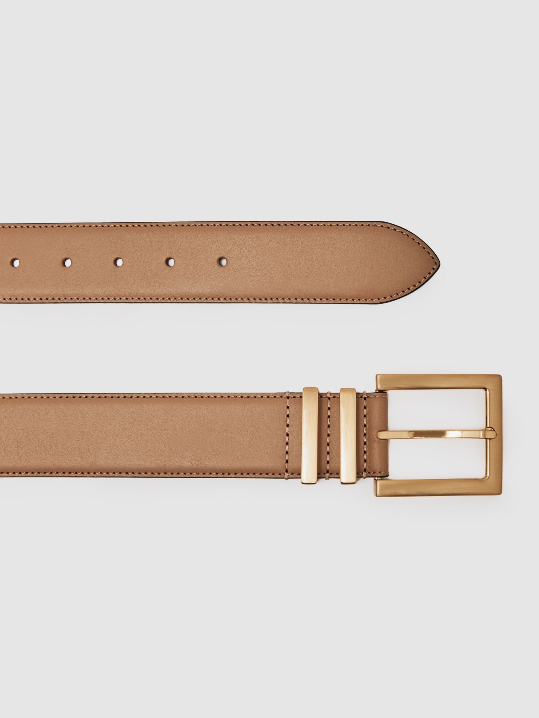 Camel/taupe - Reiss Brompton leren riem met vierkante gesp
