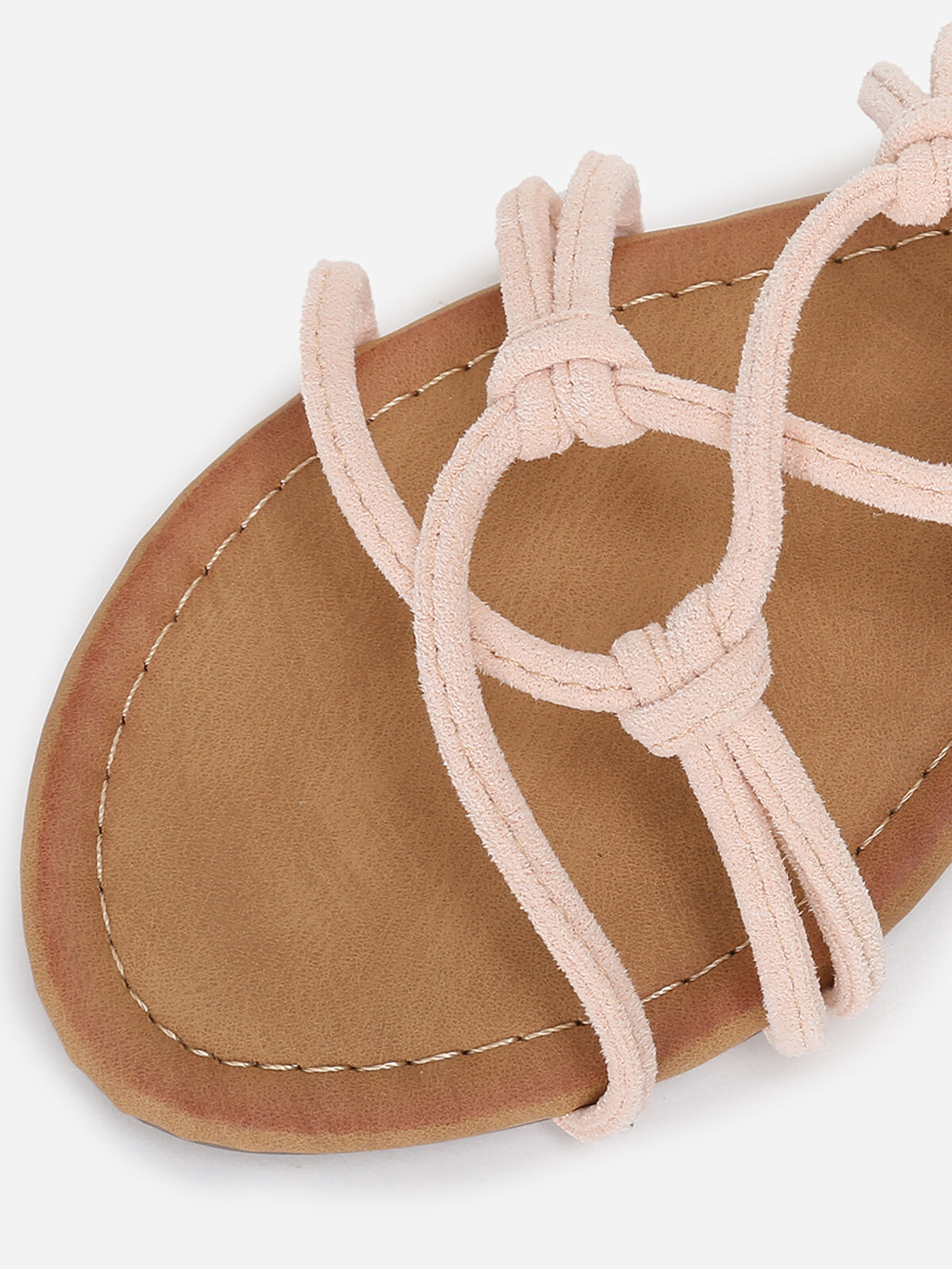 Sandales plates à fines brides en suédine- Beige