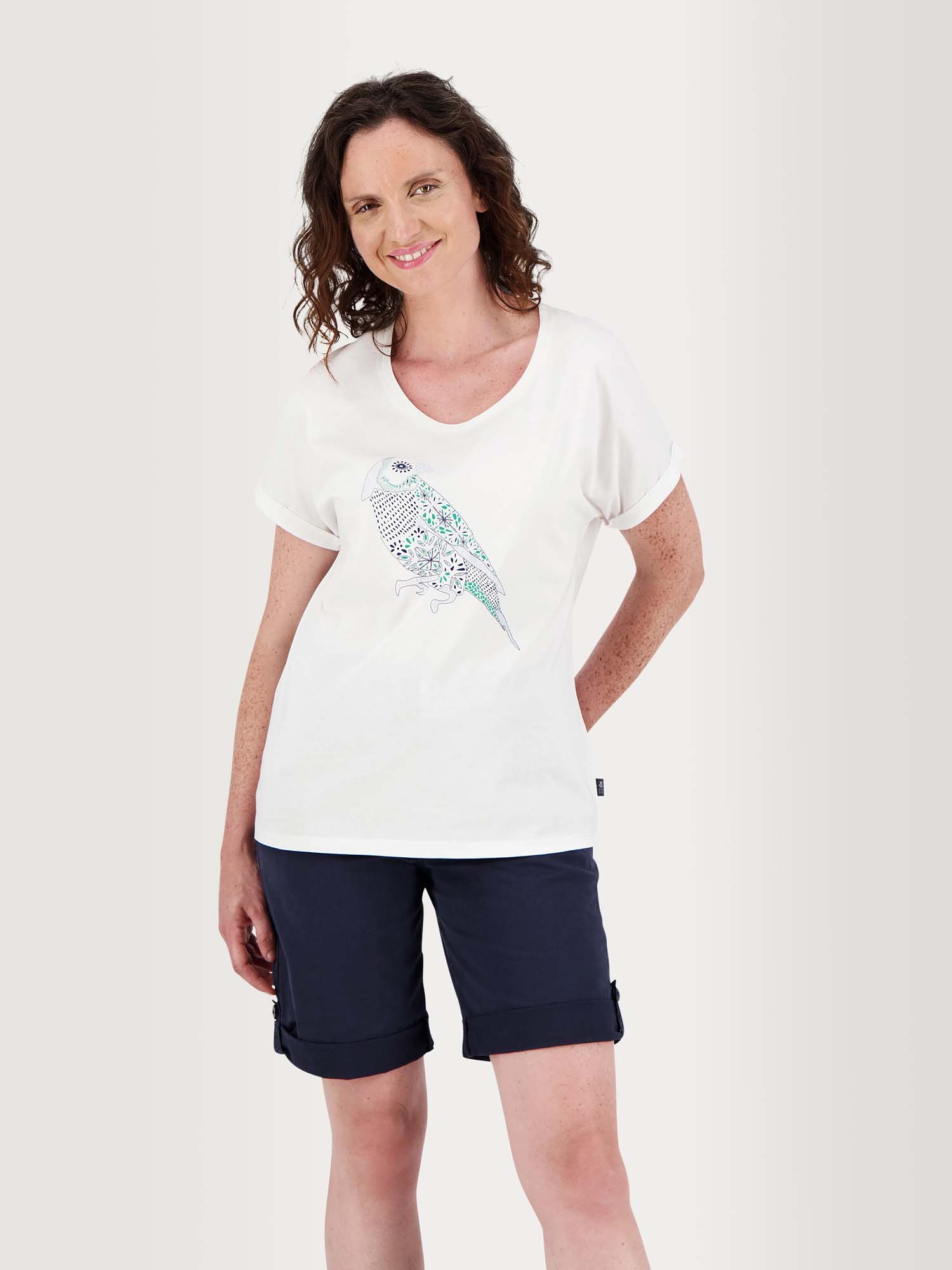 Tee Shirt Femme Coton Biologique Motif Perroquet Blanc