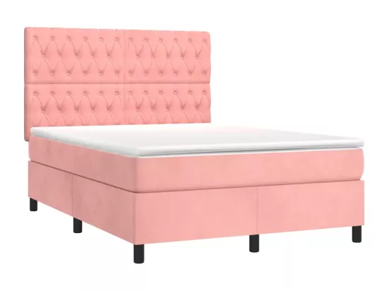 Sommier tapissier avec matelas et LED Rose 140x200 cm Velours