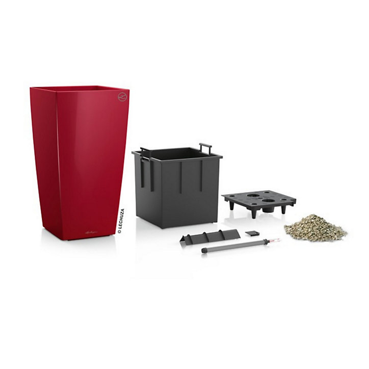Pot carré Lechuza Premium rouge scarlet brillant 30 x 30 x h.56 cm