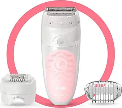 Braun Silk-épil 5 Silk-epil 5-620 Wet & Dry, Lyserød, Hvid, 28 pincetter, Armhule, Bikini, Epilering, Barbering, Batteri, AA