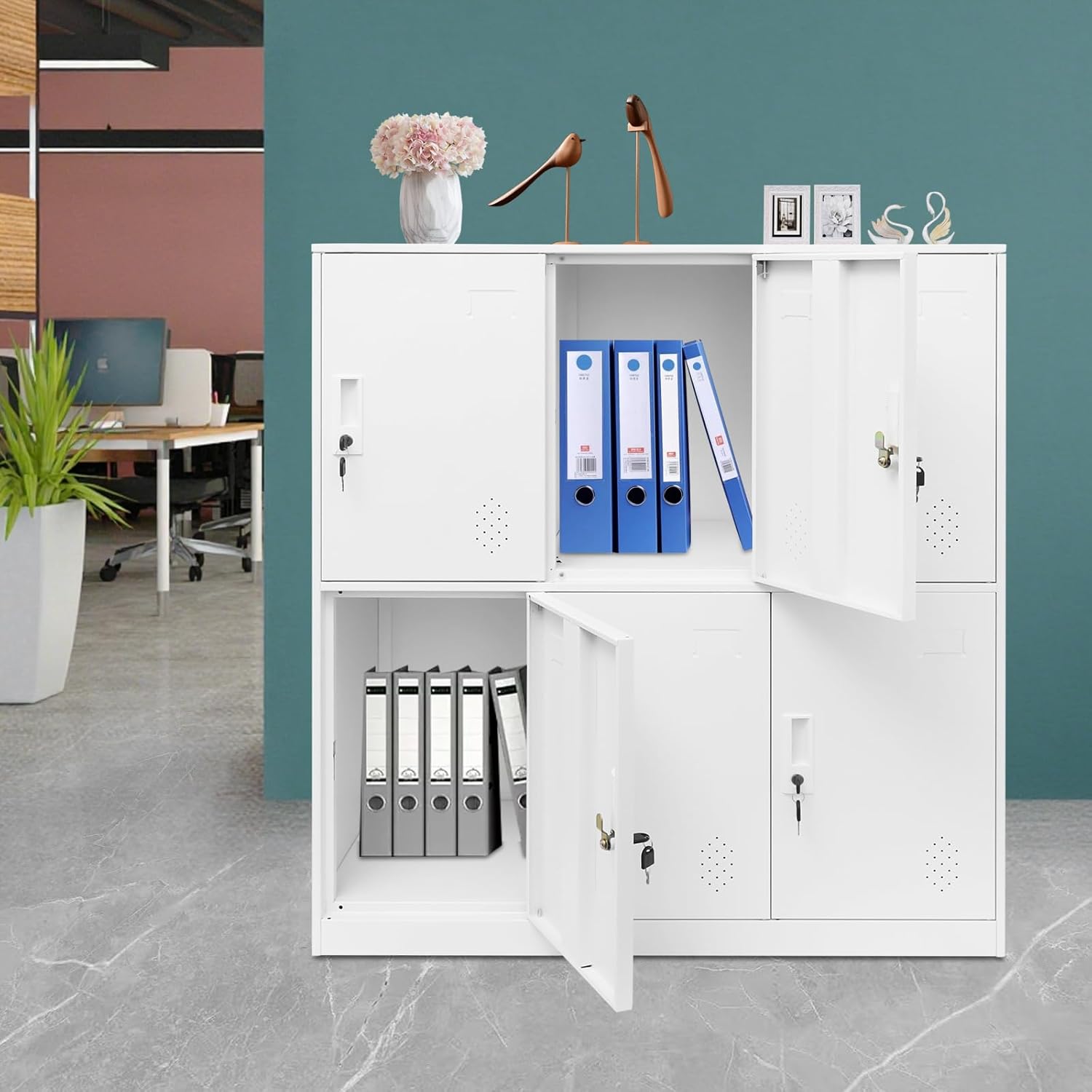 Kleiner Schließfachschrank, 9/6-türiger Spind Kleiner Metallschrank, Abschließbarer Büroschrank, Fächerschrank für Wohnzimmer, Arbeitszimmer, Büro (Weiß, 6 Fächer)