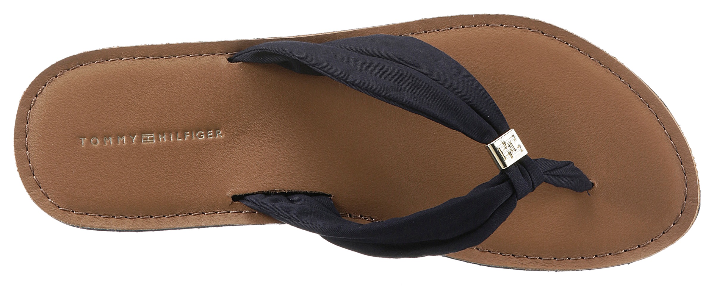 Tommy Hilfiger Zehentrenner »TH ELEVATED BEACH SANDAL«  , Sommerschuh, Bequemschuh, Flats, Schlappen mit TH-Schmuckelement