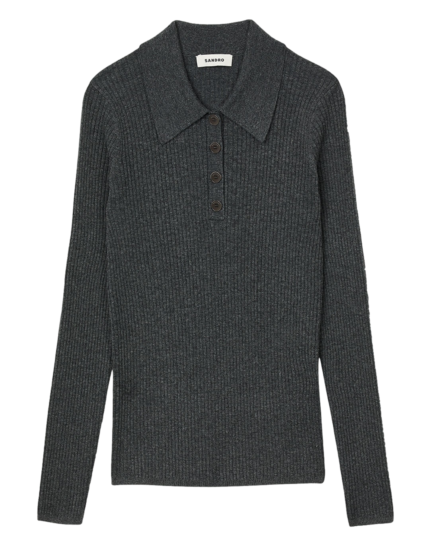 Pull col polo droit en maille | Gris