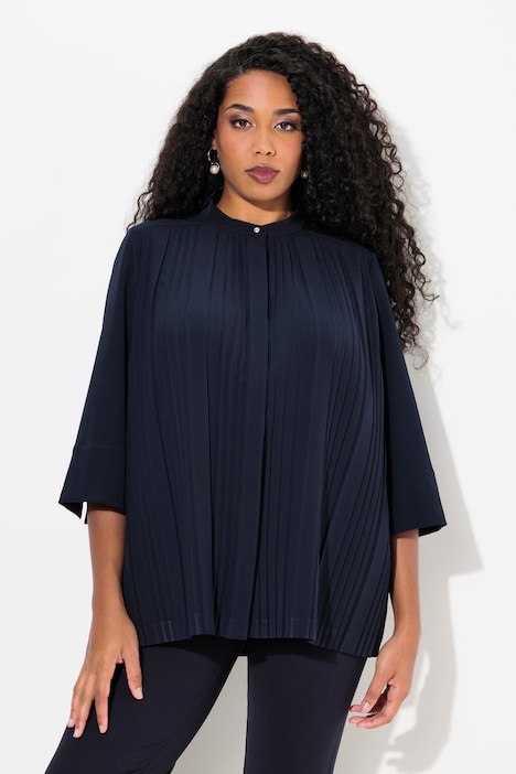 Bluse, Plissee-Einsätze, Stehkragen, 3/4-Arm
