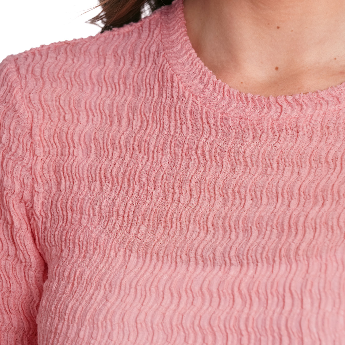 Gina Collection Damen Langarmshirt mit gekreppter Struktur rosa