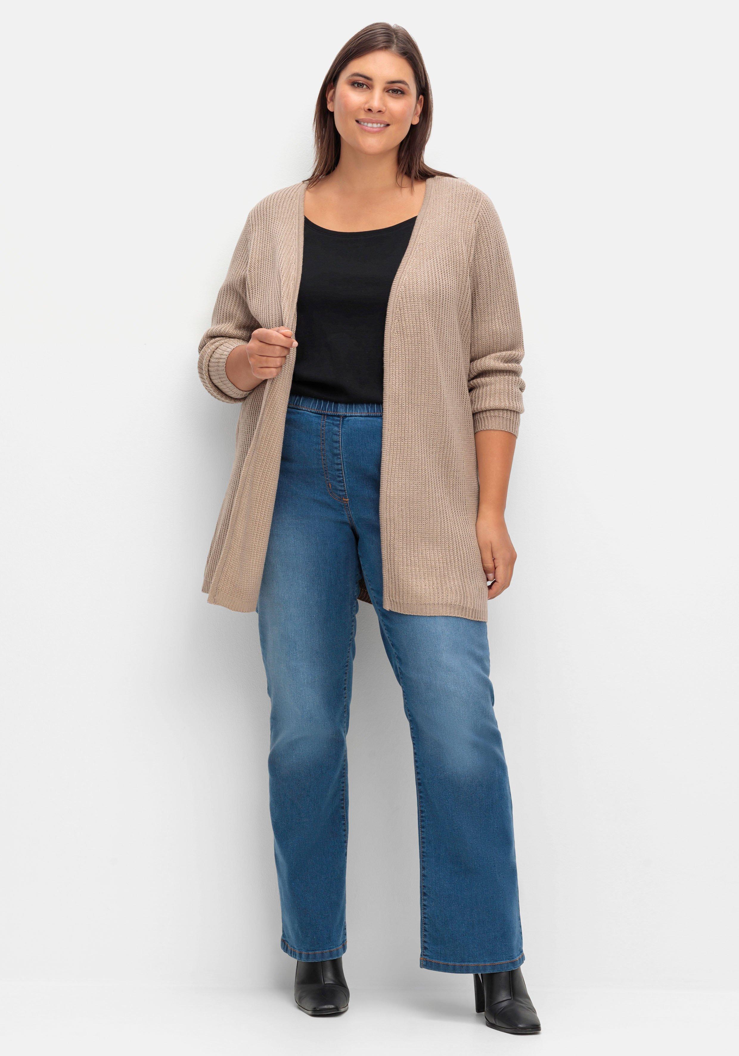 Longstrickjacke in verschlussloser Form, in Rippstrick