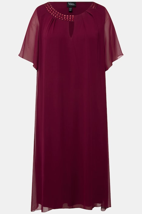 Chiffonkleid, Schmucksteine, A-Linie, Rundhals, Halbarm