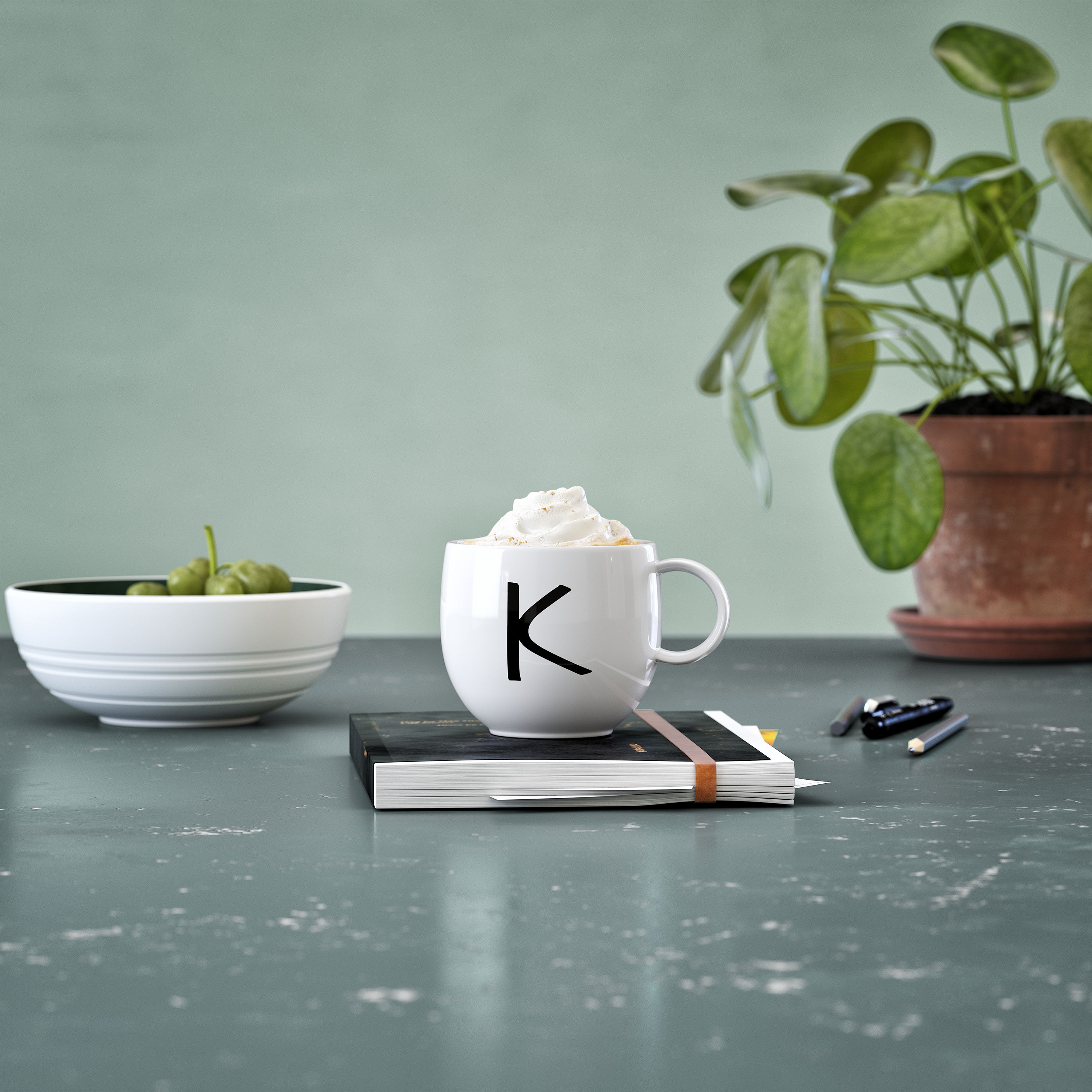 Letters Mug White, 9.9 oz, Premium Porcelain