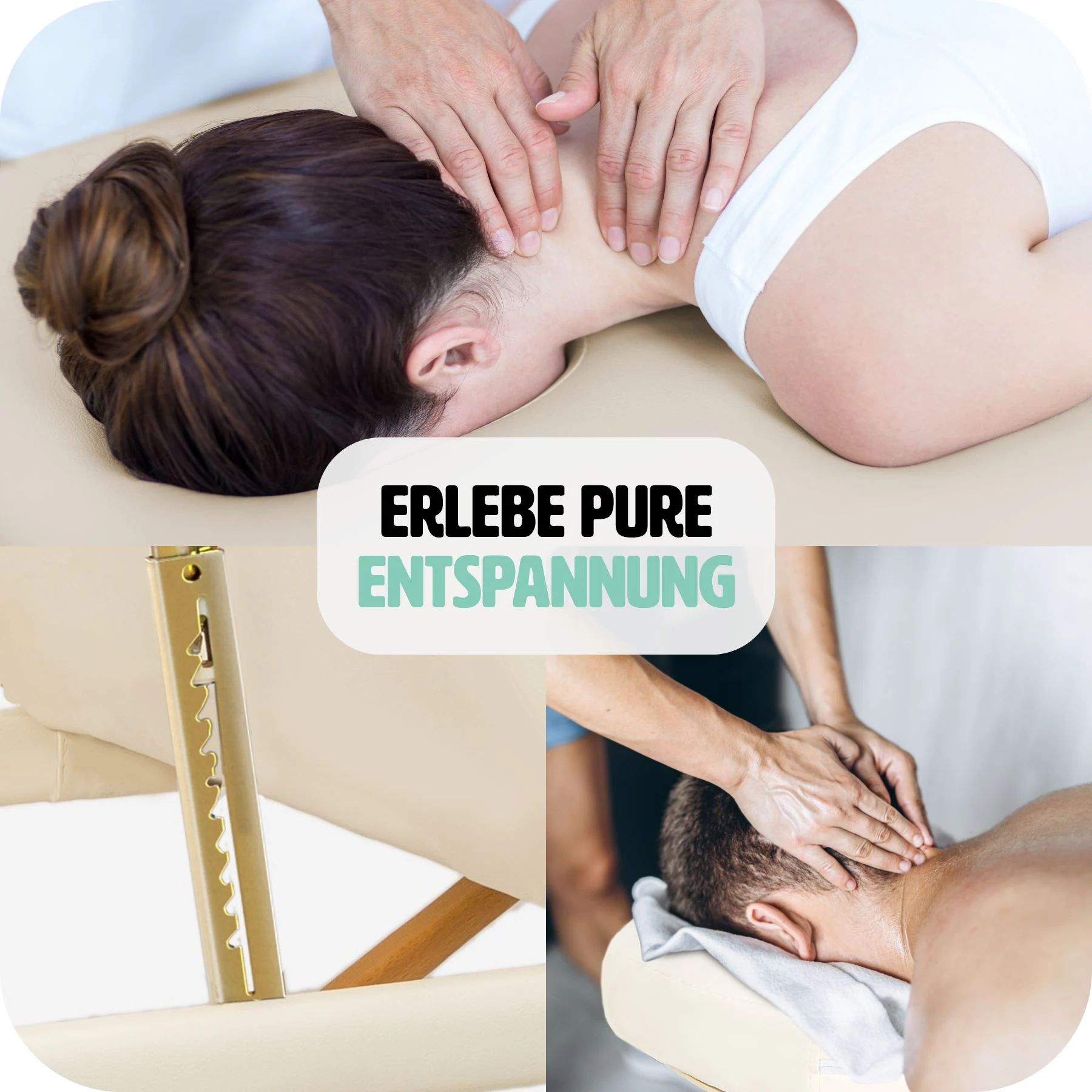 tectake® 3 Zonen Massageliege, mit Holzgestell, verstellbare Ablagen für Kopf und Arme, 210 x 95 x 62 - 84 cm
