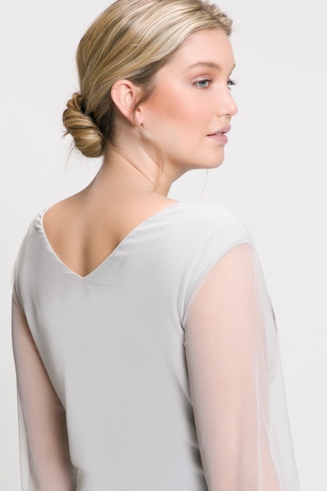 Abendkleid, Perlenstickerei, V-Ausschnitt, 3/4-Arm