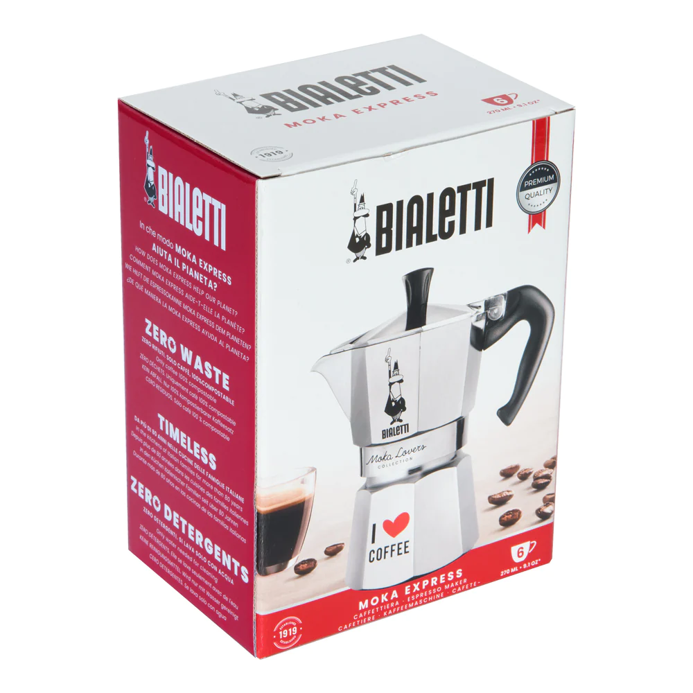 Cafetière Italienne Moka Express I love coffee 6 tasses Inox Bialetti